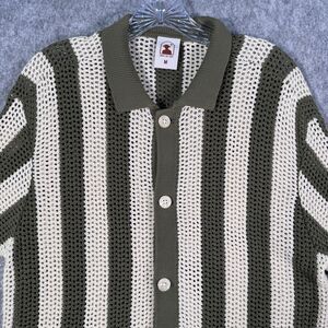 Dandy Del Mar Shirt Mens Medium Green Dominica Crochet Knit Button Down Striped